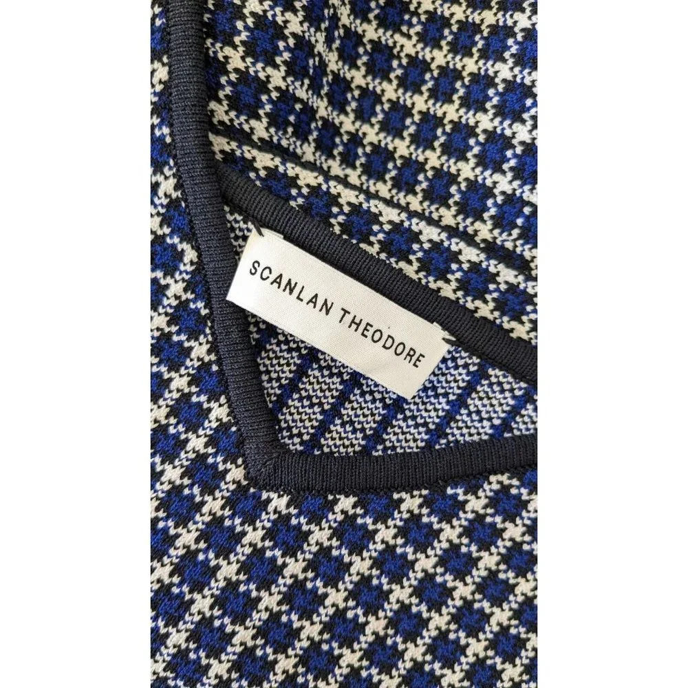 SCANLAN THEODORE Crepe Knit Plaid Strappy Top in Navy Blue, Small/8 - Picture 7 of 9